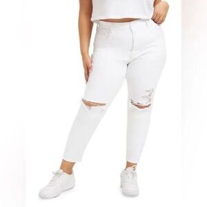 Good American Ripped Knee Distressed Ankle Denim Plus Size Women SZ 20 White NEW